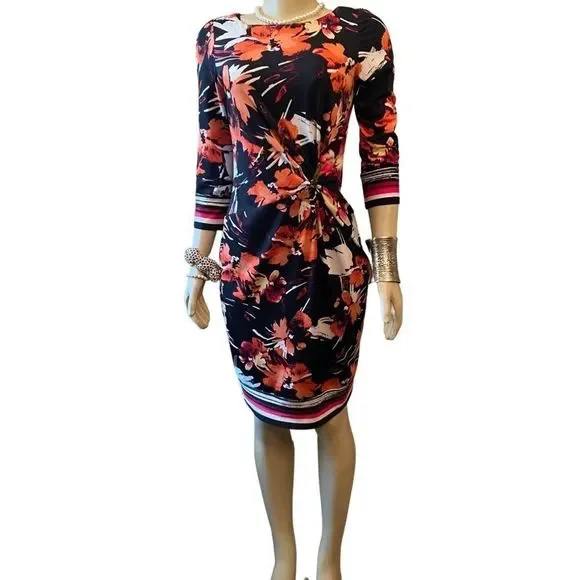 black and white dress with orange accessories Dress with Fall leaves color black white & orange